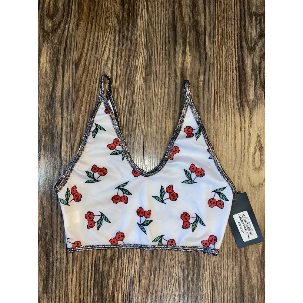 🦋B2G1🦋MIDNIGHT BALLERINA Cherry Skulls Crop Top | ONE SIZE | Dance Wear WHITE - Picture 3 of 4